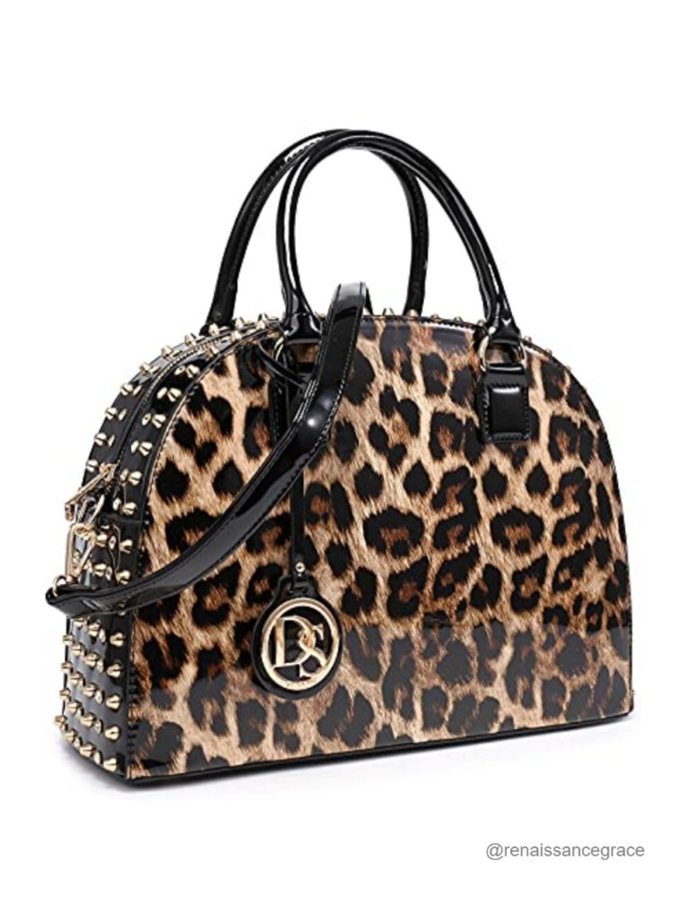 Dasein Faux Patent Leather Dome Satchel Structured Tote with Long Strap